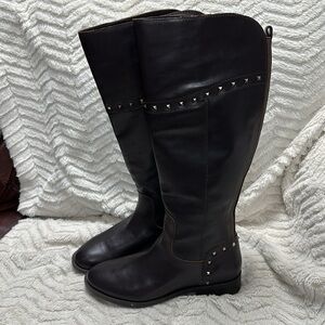 MARC FISHER Women's  Flex Gore Dark Brown Accents Secalm Riding Boot 8.5 M